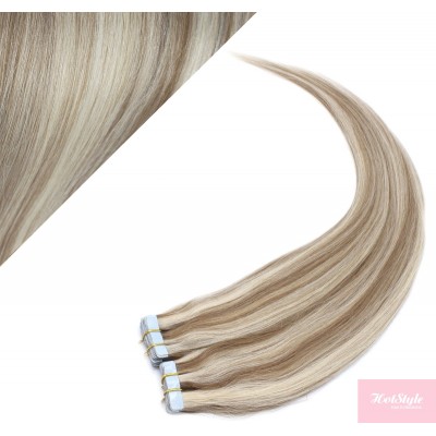 Vlasy pre metódu Pu Extension / Tapex / Tape Hair / Tape IN 40cm - platina / svetlo hnedá