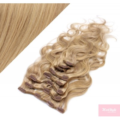 Clip in vlnité vlasy pravé ľudské REMY 53 cm - prírodná/svetlejšia blond