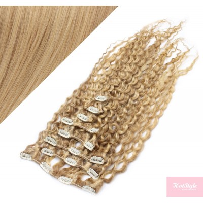 Clip in kučeravé vlasy 100% ľudské REMY 53 cm - prírodná/svetlejšia blond
