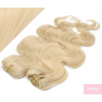 Vlnitý clip in maxi set 53cm pravé ľudské vlasy - REMY 200g - NAJSVETLEJŠIA BLOND