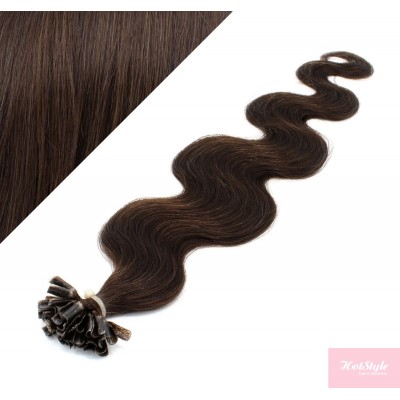 Vlasy európskeho typu na predĺženie keratínom 50cm vlnité - tmavo hnedé