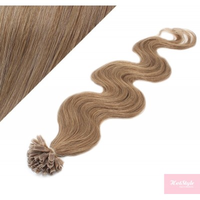 Vlasy európskeho typu na predĺženie keratínom 50cm vlnité - svetlo hnedé