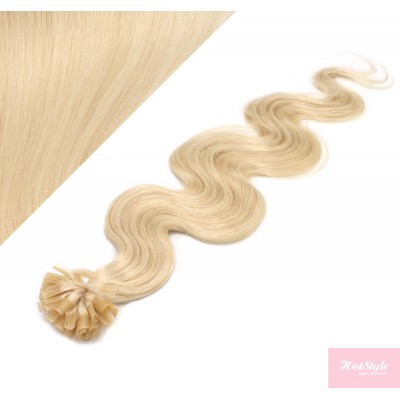 Vlasy európskeho typu na predĺženie keratínom 50cm vlnité - najsvetlejšia blond