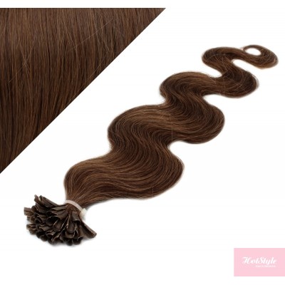 Vlasy európskeho typu na predĺženie keratínom 60cm vlnité - stredne hnedé