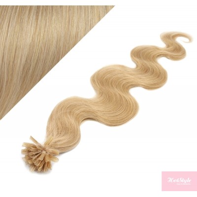 Vlasy európskeho typu na predĺženie keratínom 60cm vlnité - prírodná blond