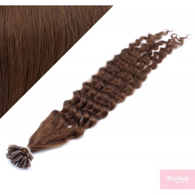Vlasy európskeho typu na predĺženie keratínom 50cm kučeravé - stredne hnedé