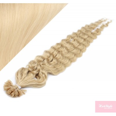 Vlasy európskeho typu na predĺženie keratínom 50cm kučeravé - najsvetlejšia blond