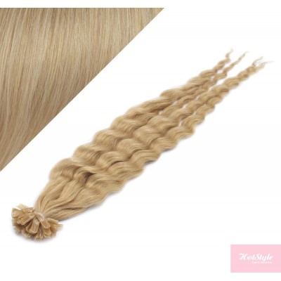 Vlasy európskeho typu na predĺženie keratínom 60cm kučeravé - prírodná blond
