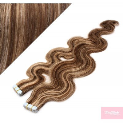 Vlasy pre metódu Tapex / Tape Hair / Tape IN 50cm vlnité - tmavý melír