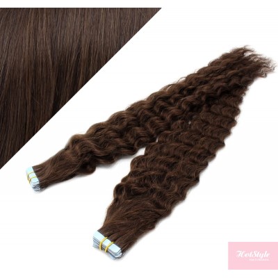 Vlasy pre metódu Tapex / Tape Hair / Tape IN 50cm kučeravé - tmavo hnedé