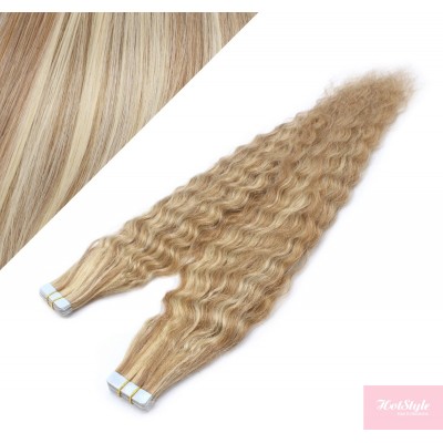 Vlasy pre metódu Tapex / Tape Hair / Tape IN 50cm kučeravé - svetlý melír