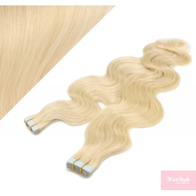 Vlasy pre metódu Tapex / Tape Hair / Tape IN 60cm vlnité - najsvetlejšia blond