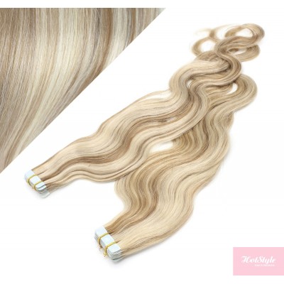 Vlasy pre metódu Tapex / Tape Hair / Tape IN 60cm vlnité - platina / svetlo hnedá