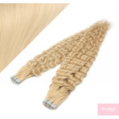 Vlasy pre metódu Tapex / Tape Hair / Tape IN 60cm kučeravé - najsvetlejšia blond