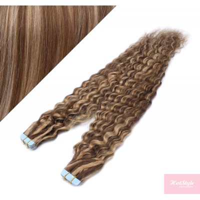 Vlasy pre metódu Tapex / Tape Hair / Tape IN 60cm kučeravé - tmavý melír