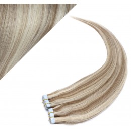 Vlasy pre metódu Pu Extension / Tapex / Tape Hair / Tape IN 60cm - platina / svetlo hnedá