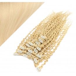 Clip in kučeravé vlasy 100% ľudské REMY 53 cm - najsvetlejšia blond