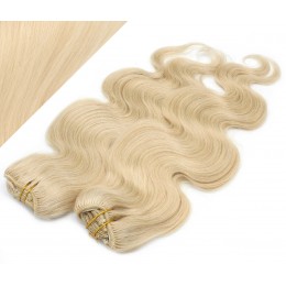 Vlnitý clip in maxi set 53cm pravé ľudské vlasy - REMY 200g - NAJSVETLEJŠIA BLOND