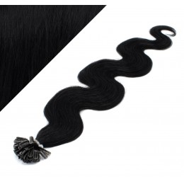 Vlasy európskeho typu na predĺženie keratínom 60cm vlnité - čierne