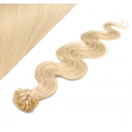 Vlasy európskeho typu na predĺženie keratínom 60cm vlnité - najsvetlejšia blond