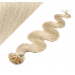 Vlasy európskeho typu na predĺženie keratínom 60cm vlnité - platina