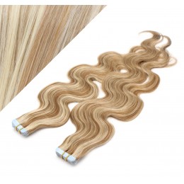 Vlasy pre metódu Tapex / Tape Hair / Tape IN 50cm vlnité - svetlý melír