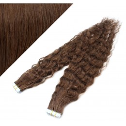Vlasy pre metódu Tapex / Tape Hair / Tape IN 50cm kučeravé - stredne hnedé
