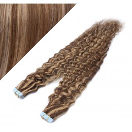 Vlasy pre metódu Tapex / Tape Hair / Tape IN 50cm kučeravé - tmavý melír