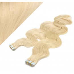 Vlasy pre metódu Tapex / Tape Hair / Tape IN 60cm vlnité - najsvetlejšia blond